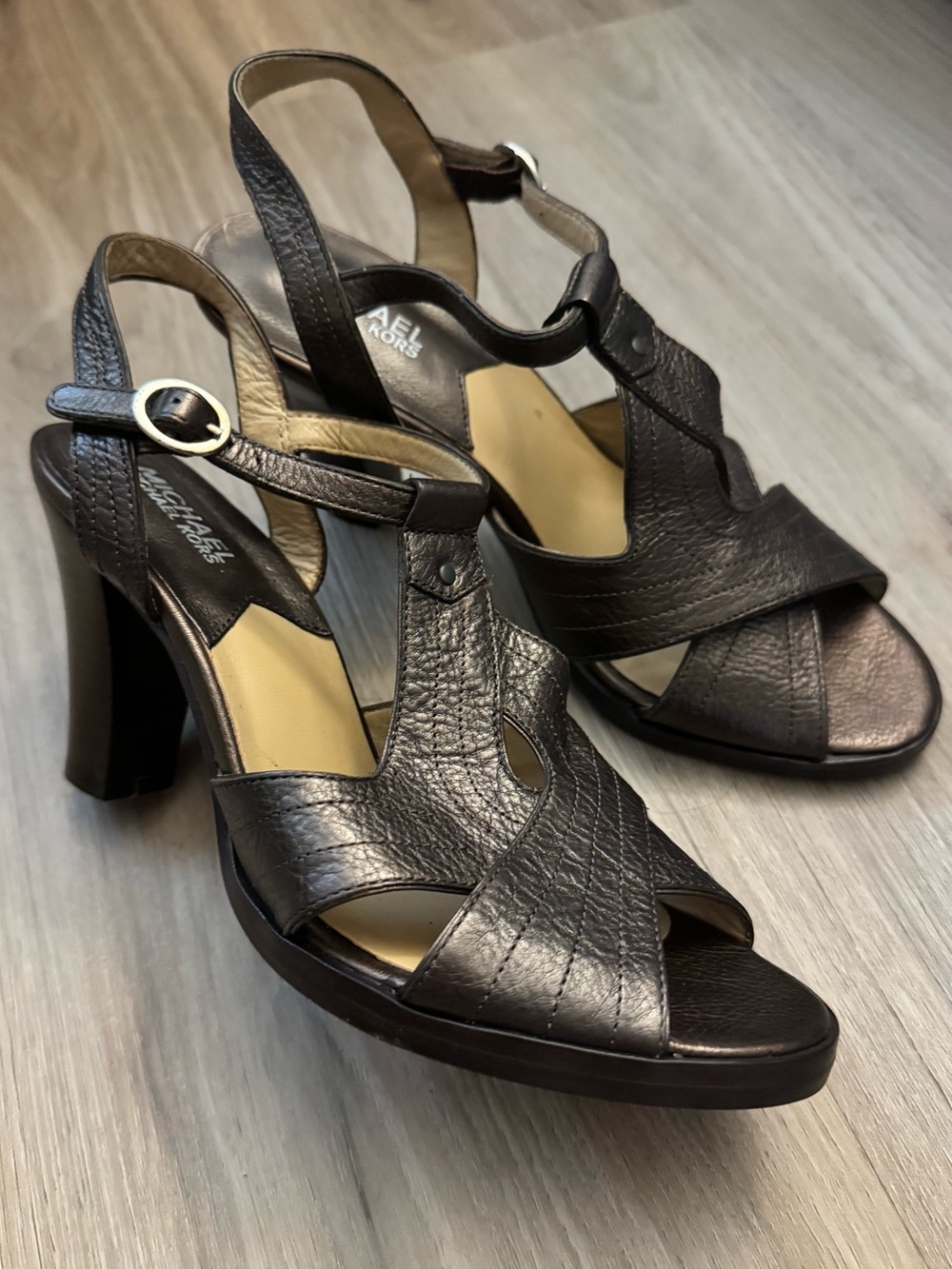 MICHAEL Michael Kors Metallic Bronze Leather Strappy Heels